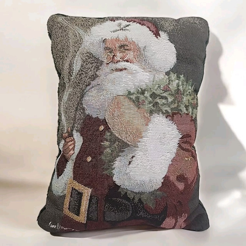 Tom Browning Vtg Santa Clause Tapestry Throw Pillow 15x11 Christmas Decor
